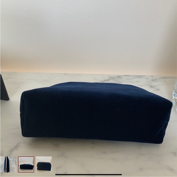 Dior Pouch Bag Cosmetic Case Purse Navy Velvet Logo Gold Zippers NEW - Picture 5 of 5